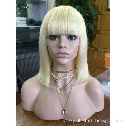 New Arrival Wholesale Full Machine Made Cuticle Aligned Raw Virgin Brazilian Human Hair Wigs With Bangs